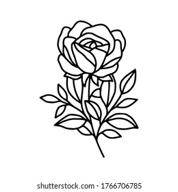 Flor de rosa dibujada a mano. Arte de línea floral para logotipo, icono, tarjeta de visita, invitación a la boda o decoración