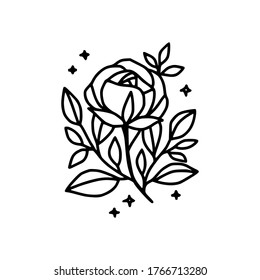 Hand drawn rose flower element. Floral line art for logo, icon, business card, wedding invitation, or decoration