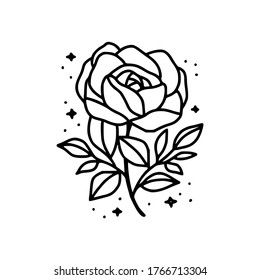 Hand drawn rose flower element. Floral line art for logo, icon, business card, wedding invitation, or decoration