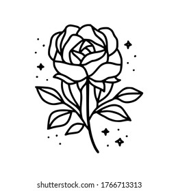 Flor de rosa dibujada a mano. Arte de línea floral para logotipo, icono, tarjeta de visita, invitación a la boda o decoración