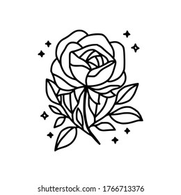 Hand drawn rose flower element. Floral line art for logo, icon, business card, wedding invitation, or decoration