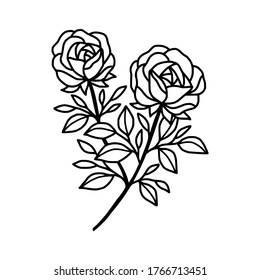 Hand drawn rose flower element. Floral line art for logo, icon, business card, wedding invitation, or decoration