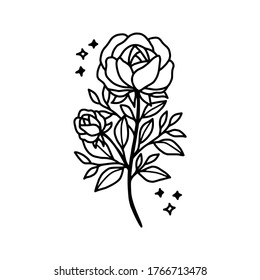 Hand drawn rose flower element. Floral line art for logo, icon, business card, wedding invitation, or decoration