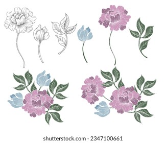 Hand Drawn Rose Flower Element