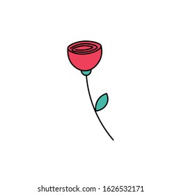 Hand drawn rose flower flat vector icon isolated on a white background. Valentine's day concept icon.
