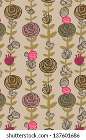 Hand drawn rose flower seamless pattern, EPS10 Vector background