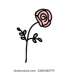 Hand drawn rose flower in simple doodle style. Perfect for tee, stickers, poster, card. Isolated vector illustration for decor and design.



