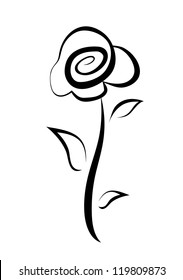 hand drawn rose flower symbol, isolated vector sketch