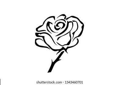 Hand drawn rose. Flowers rose, black and white vector outline icon.  