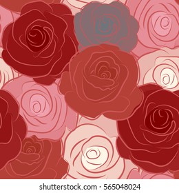 Hand drawn rose flowers in pink and red colors. Flower pattern with roses. Vector flower pattern sketch. Vintage flower seamless pattern.