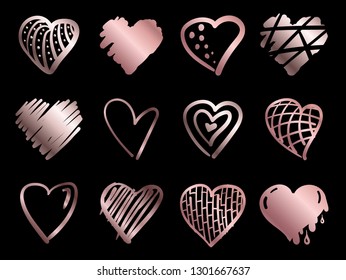 Hand drawn rose gold gradient hearts vector. Design elements for Valentine's day.