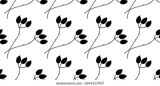 Mão desenhada Rose quadril Twigs silhueta padrão contínuo fundo outono fundo retangular Banner formato