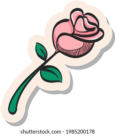 Icono de rosa dibujado a mano en ilustración vectorial de estilo de pegatina