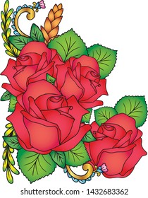 Hand drawn rose pattern. Doodle floral frame with place for text, greeting card, coloring book or background decorative. Relaxation for adults and kids. Vector Illustration.