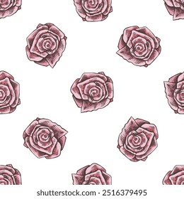 Hand drawn rose seamless pattern. Vector tattoo design element. Vintage illustration.	