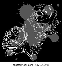 Hand drawn rose. Vector illustration. Vintage tattoo style rose. Flower motif sketch for design. Ink illustration isolated.