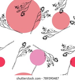 Hand drawn rose vector pink background 