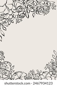 Hand drawn roses border. Flower border for invitations. Flower frame to decorate cards and social media designs. Vector