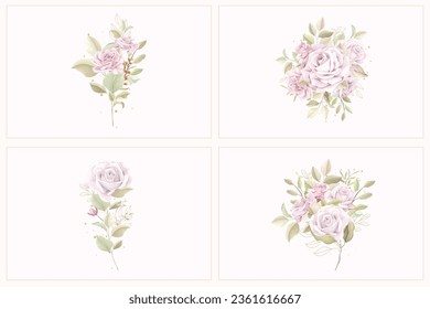 hand drawn roses bouquet and branch illustration