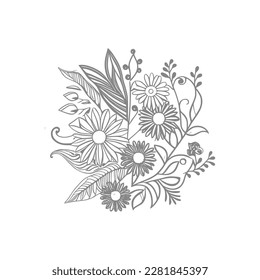 Hand drawn Roses bouquet. Line art for adult coloring book. Vector for coloring page.
