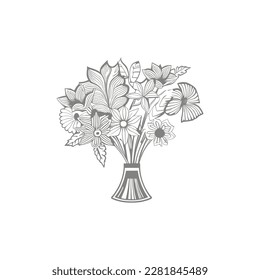 Hand drawn Roses bouquet. Line art for adult coloring book. Vector for coloring page.