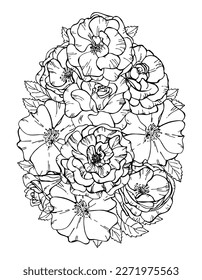 Hand drawn roses flowers on a white background. Vector illustration. Perfect for coloring book, invitation,greeting card, print.