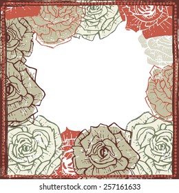 Hand drawn roses frame . All objects are conveniently grouped  and are easily editable.
