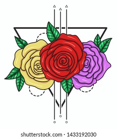 Hand drawn roses and leaves. vector illustration for t-shirt and other uses