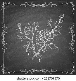 Hand drawn roses on the blackboard. Vintage style. Vector illustration. 