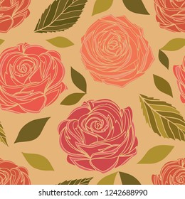 Hand Drawn Roses seamless pattern,  Vector illustration