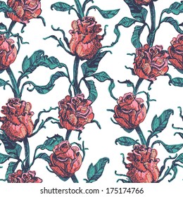 Hand drawn roses seamless pattern 