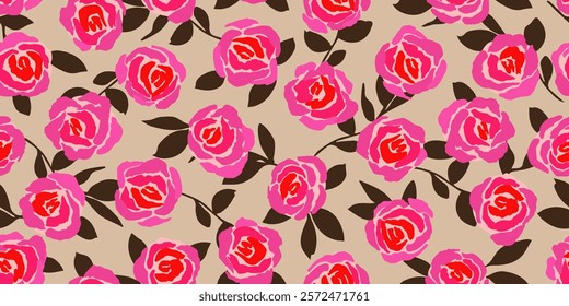 Hand drawn roses seamless pattern. Vintage flowers vector. Romantic floral background for fabric, textiles, clothing, wallpaper, wall art wrapping paper, cover, poster, banner, home decor.