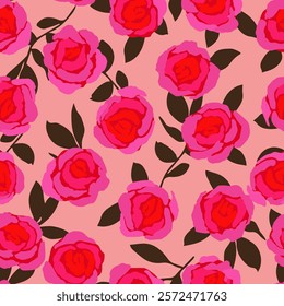 Hand drawn roses seamless pattern. Vintage flowers vector. Romantic floral background for fabric, textiles, clothing, wallpaper, wall art wrapping paper, cover, poster, banner, home decor.