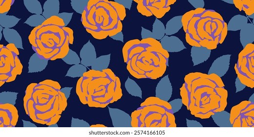 Hand drawn roses seamless pattern. Vintage flowers vector. Romantic floral background for fabric, textiles, clothing, wallpaper, wall art, wrapping paper, packaging, cover, poster, banner, home decor.
