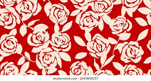 Hand drawn roses seamless pattern. Vintage flowers vector. Romantic floral background for fabric, textiles, cards, wallpaper, wall art, packaging, covers, posters, banners, home decor.