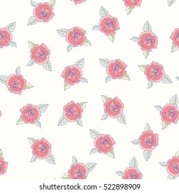 Hand drawn roses seamless pattern. Vector illustration for fabric print