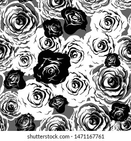 Hand drawn roses seamless print. Abstract floral background