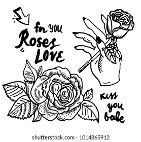 hand drawn roses set with lettering 