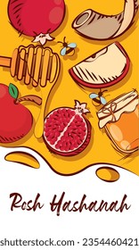 Hand drawn Rosh hashanah apple pomegranate Vector