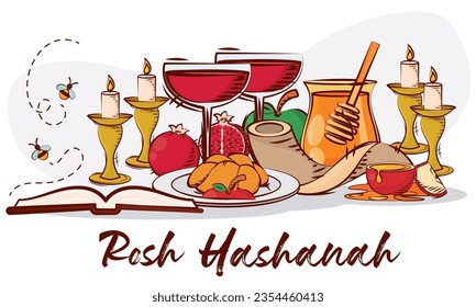 Hand drawn Rosh Hashanah objects Vector