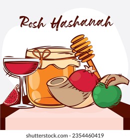 Hand drawn Rosh Hashanah objects Vector