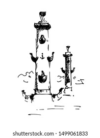 Hand drawn Rostral Columns of the Vasilyevskaya Arrow. ST.PETERSBURG, RUSSIA. Vector illustration. Sketch.