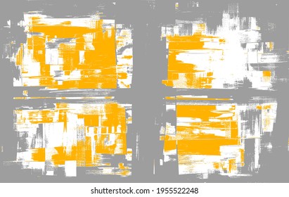 Les coups de peinture à l'huile de hachure brute dessinés à la main sur la toile. Tableau abstrait, texture grise et jaune, arrière-plan grunge, illustration vectorielle