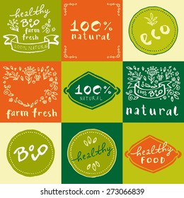 Hand drawn rough, grungy, sketchy vector collection of retro style healthy, natural food labels. Restaurant logo menu ideas
