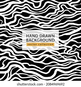 La mano trazó líneas onduladas. Patrón gráfico rayado. Textura de fondo de pancarta geométrica creativa. Textura vector abstracta para diseño gráfico y web. Papel tapizado de pinceles artísticos. Blanco sobre negro