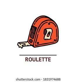 Hand drawn roulette icon. Professional labor construction tool with brown, orange and beige colors