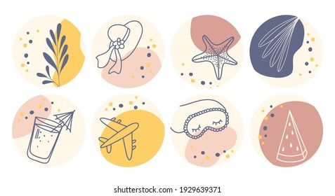 Hand drawn round boho icons and emblems for social media story highlight covers. Set of trendy vector design templates for bloggers, photographers and designers.