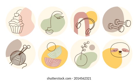 Hand drawn round boho icons and emblems for social media story highlight covers. Set of trendy vector design templates for bloggers, photographers and designers.