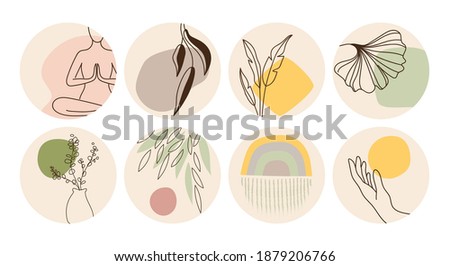Hand drawn round boho icons and emblems for social media story highlight covers. Set of trendy vector design templates for bloggers, photographers and designers.