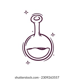 Barrido de mano alrededor del matraz inferior. Ilustración del esbozo del vector Doodle